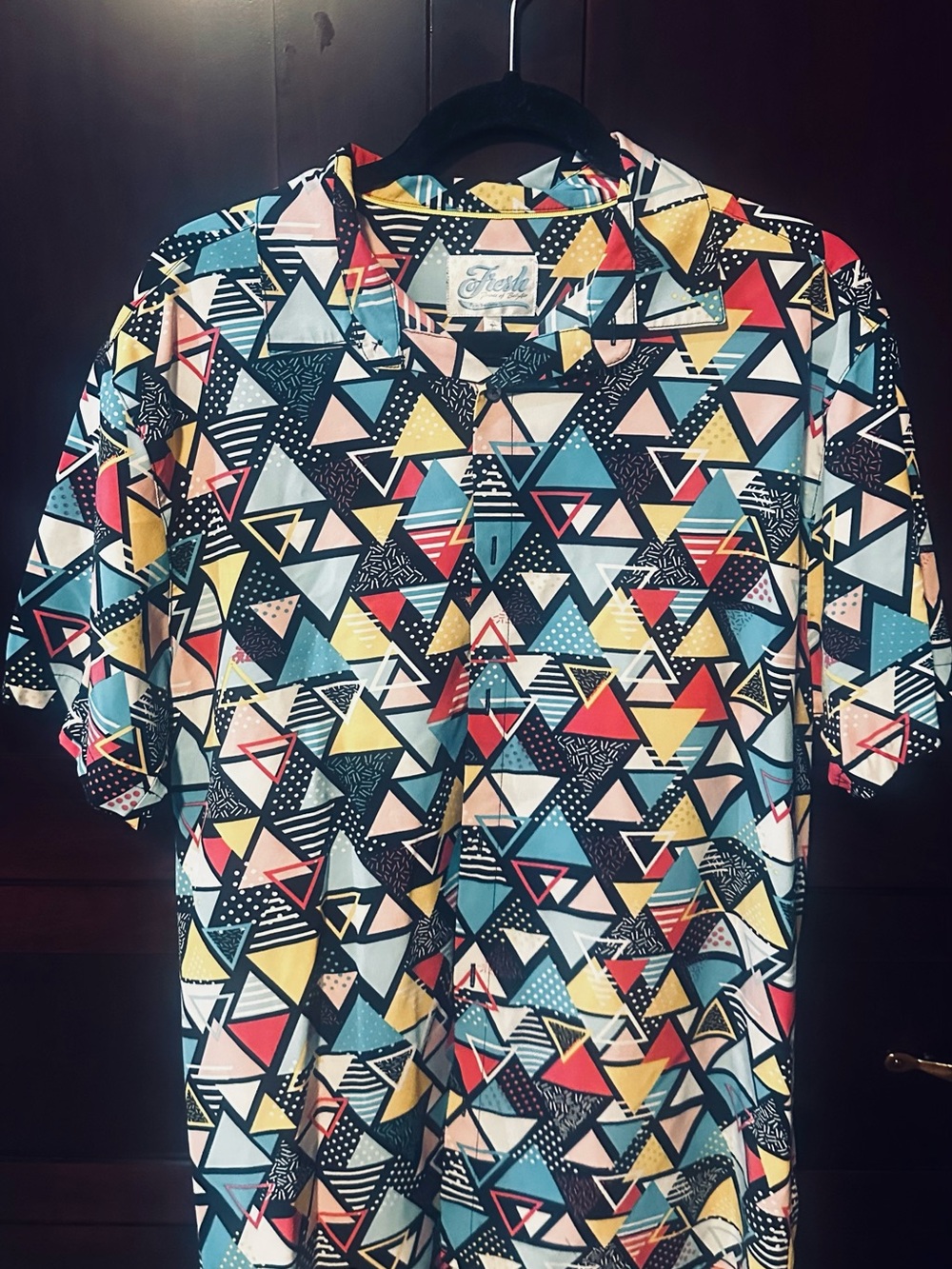 Fresh Prince of Bel-Air Multicolor Geometric Triangle Print Short Sleeve Shirt